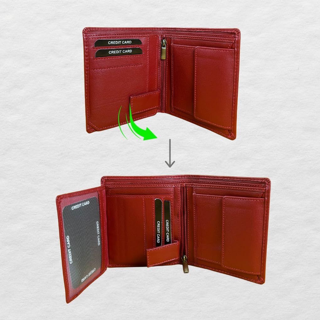 Madosh Genuine Leather Men's Wallet Red Bifold Purse | RFID Protected | Cards Holder Coin Pocket